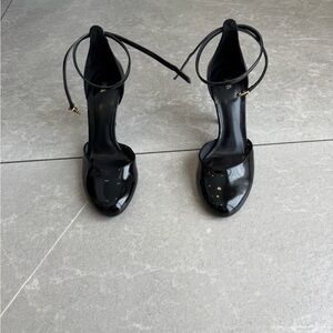 Zara Black Patent Ankle-Tie Heeled Sandals